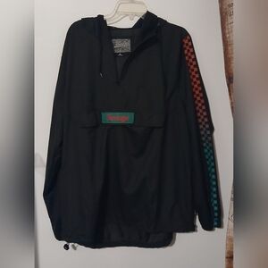 Men's Brooklyn Cloth Co. SAVAGE Black/Multi-Color Windbreaker Pullover Hoodie XL